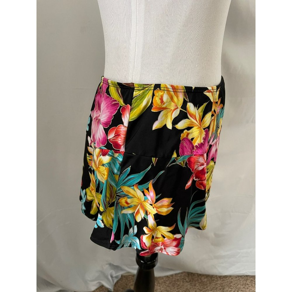 Islander Black Multi-Colored Floral Swimsuit Skirt - Size 16 - Picture 2 of 9